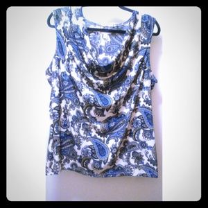 Charter Club, Blue & cream sleeveless top w/ cowl.